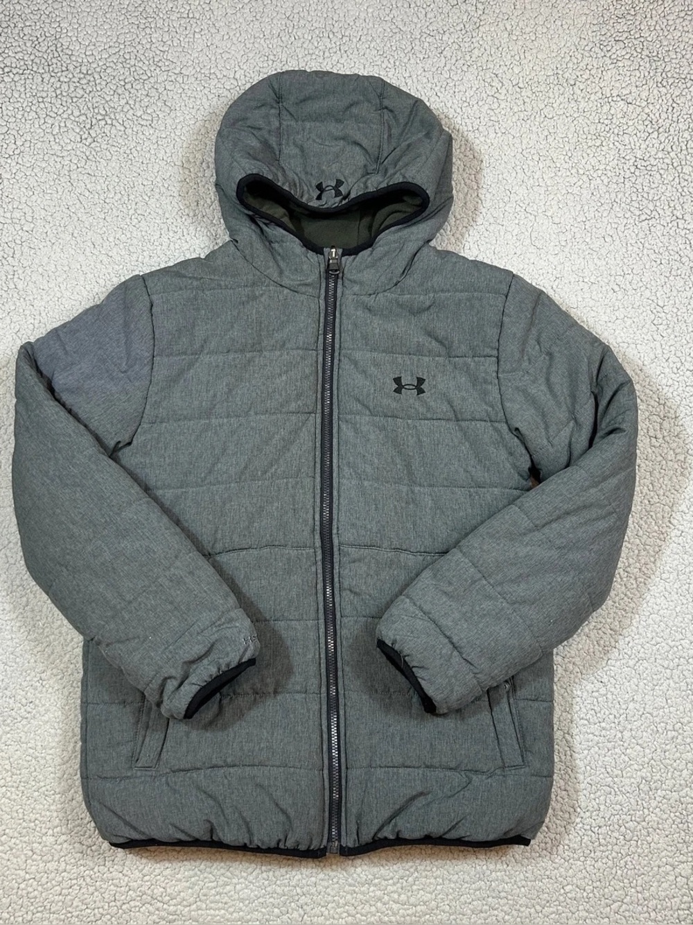 Under Armour Men's Double Sided Gray Quilted Hooded Puffer Jacket